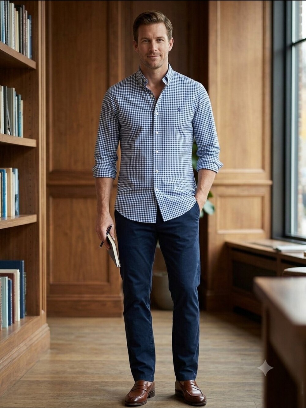 Ralph Lauren Blue and White Gingham Button-Up Shirt